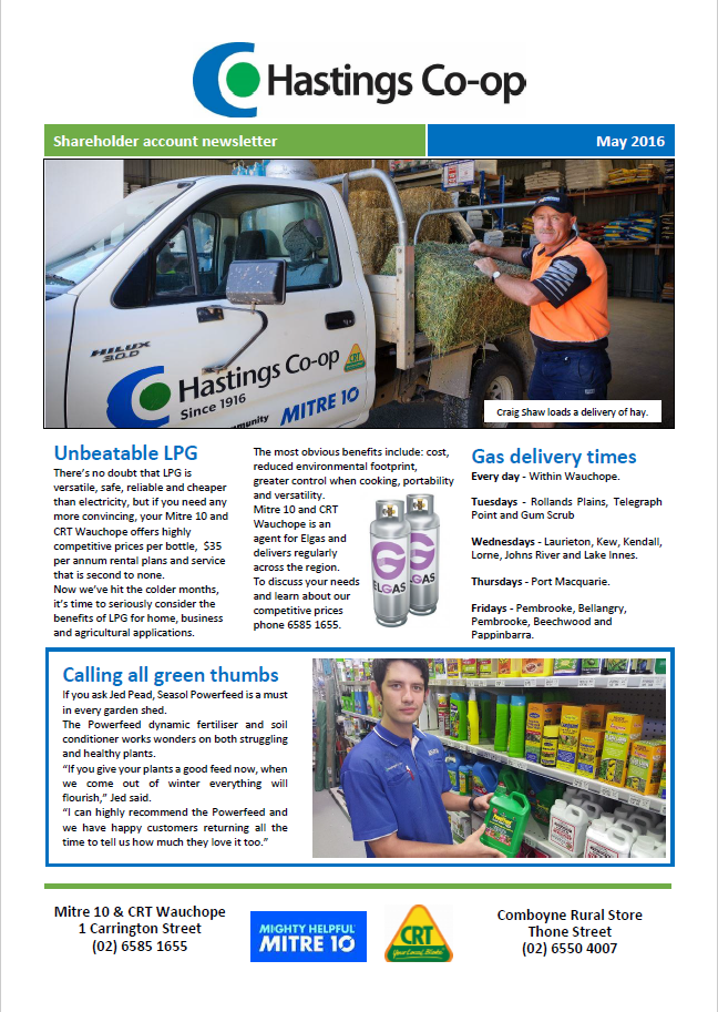 craig loading the ute at farm supplies wauchope hastings co-op May newsletter 2016