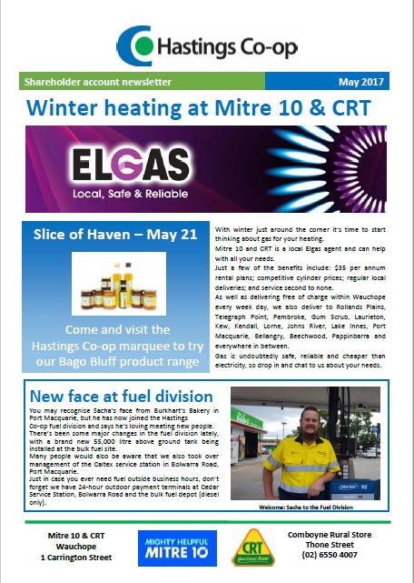 May 2017 newsletter for the Hastings Co-op