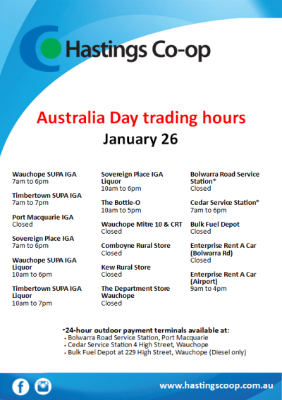 2024 Australia Day changed trading hours